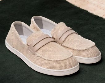 Women’s Barefoot Loafers with Wide Toe Box, Hemp & Linen Zero Drop Flats, Vegan Minimalist Summer Shoes, Lightweight Slip-Ons
