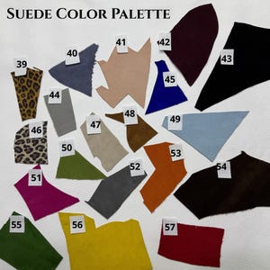 Suede color palette with 19 shades for custom handmade anatomical boots