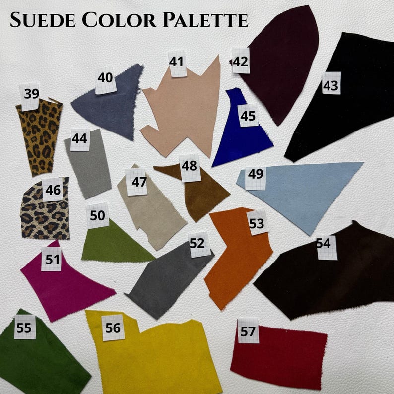 Suede color palette with 19 shades for custom handmade anatomical boots