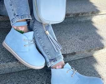 Warm Suede Winter Boots for Women, Handmade Ankle Chukka Boots with Fur or Fleece Lining, Comfortable Wide Toe Box Shoes