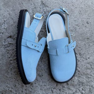 Tamancos femininos de couro Barefoot com biqueira larga, calçados anatômicos, tamancos minimalistas feitos à mão, calçados sem fecho com tira ajustável imagem 15