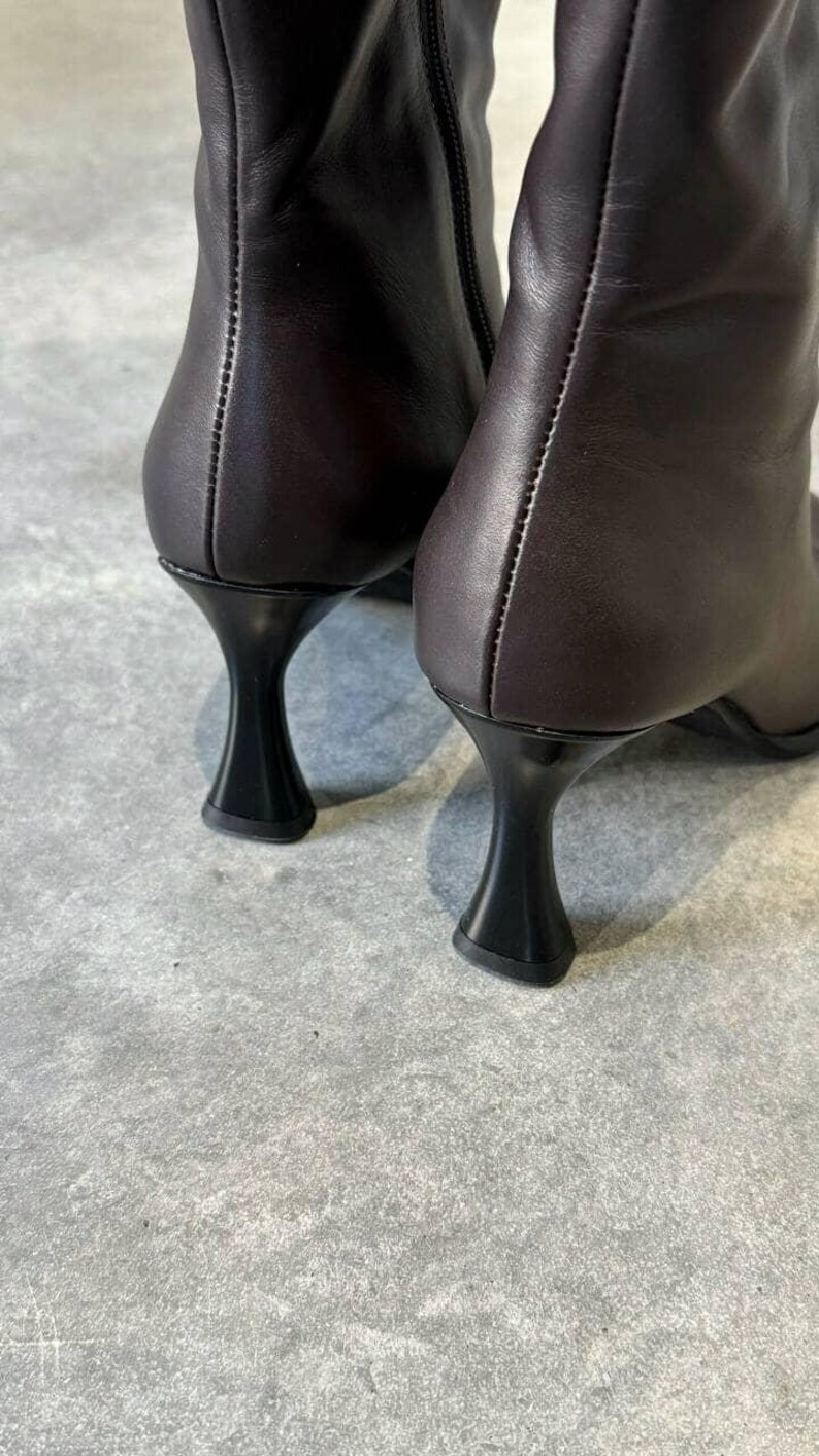 7 cm kitten heel ankle boots detail, stable heel women handmade shoes