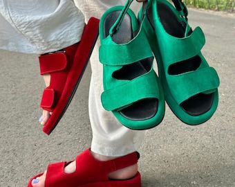 Barefoot Sandals Women, Wide Toe Box Leather Sandals, Zero Drop Walking Shoes, Adjustable Summer Sandals Handmade