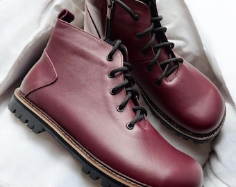 Botas de invierno para mujer hechas a mano, botines anatómicos de ante y piel con forro de piel, puntera ancha, cómodos zapatos para caminar.