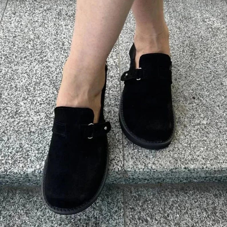 black suede clogs women comfortable slip on shoes