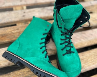 Lace Up Boots for Women, Anatomical Winter Boots, Warm Fleece or Fur Lined Shoes, Flexible Sole, Handmade Combat Boots