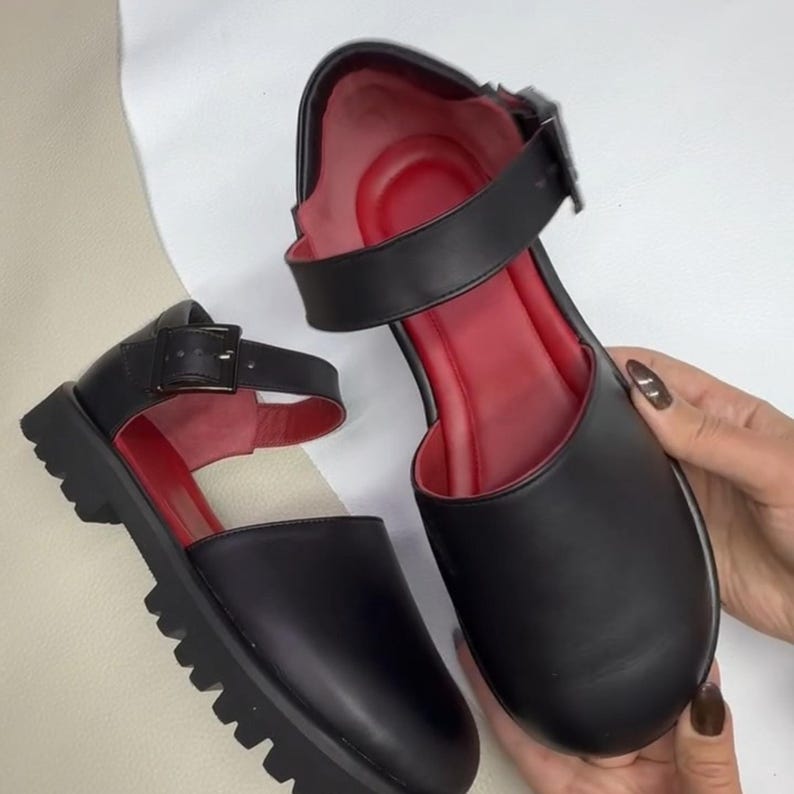 Handmade anatomical sandals for women, wide fit leather Mary Jane sandals minimalist style