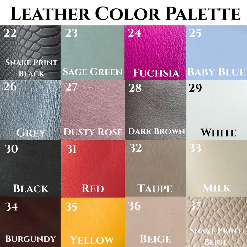 Leather color palette for handmade shoes – 16 leather options