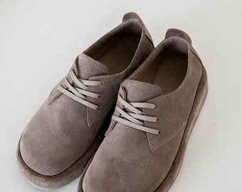 Women’s Desert Shoes, Anatomical Wide Toe Box Shoes, Suede Lace Up Shoes, Handmade Leather Shoes