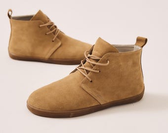 Botas descalzas para mujer, botines de ante con puntera ancha, zapatos minimalistas de caída cero, botas de invierno hechas a mano con piel de oveja o polar.
