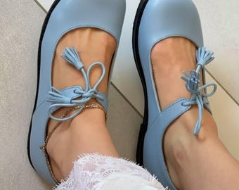 Mary Jane Barefoot Shoes, Lace Up Handmade Leather Mary Jane Flats: Wide Toe Box
