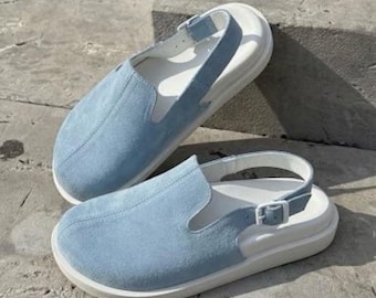 Barefoot Clogs Women, Wide Toe Box Shoes, Anatomical Footbed Clogs, Handmade Leather Suede Clogs, Comfort Walking Shoes