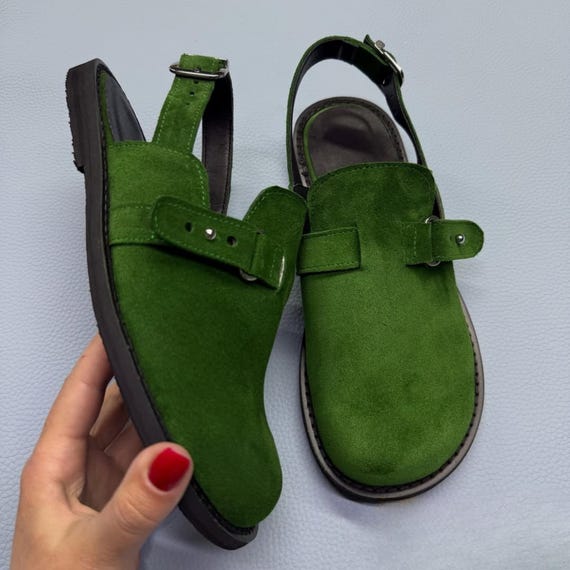 Barefoot Leather Clogs Women Wide Toe Box, Anatomical Shoes, Handmade Minimalist Clogs, Adjustable Strap Slip On Shoes