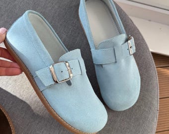 Minimalist Barefoot Clogs Women, Suede Leather Shoes, Wide Toe Box Flats, Zero Drop Handmade Shoes, Comfortable Everyday Footwear