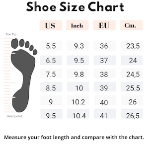 Women’s winter ankle boots size chart in EU and US sizes with foot length in cm for accurate fit