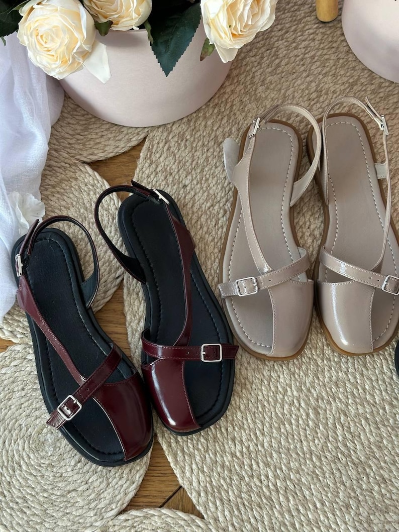 Handmade leather sandals color options minimalist women summer flat sandals custom color