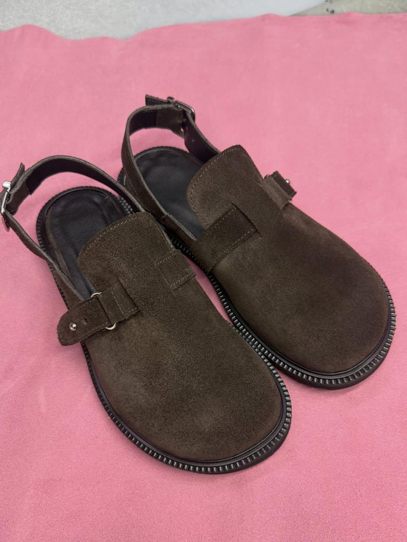 Tamancos femininos de couro Barefoot com biqueira larga, calçados anatômicos, tamancos minimalistas feitos à mão, calçados sem fecho com tira ajustável imagem 14