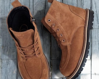 Women’s Brown Suede Winter Boots | Handmade Anatomical Ankle Boots | Warm Fur Lined Shoes | Custom Color Italian Suede