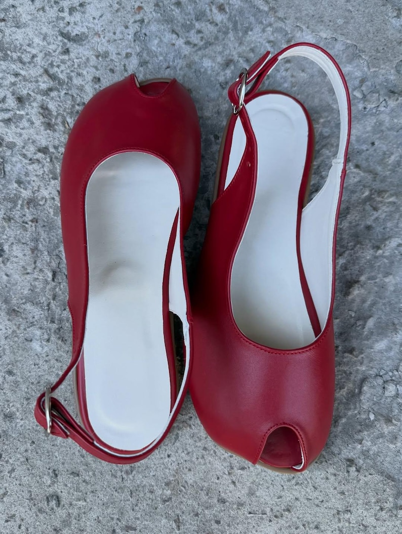 red barefoot leather sandals wide toe box handmade women