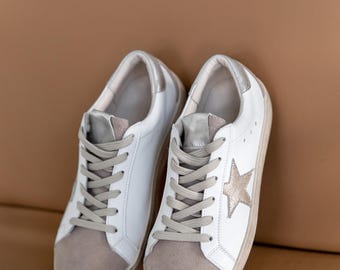 Barefoot Sneakers for Women, Wide Toe Box Zero Drop Leather Shoes, Custom Star