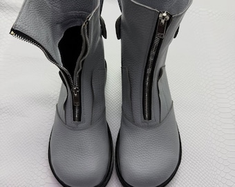 Leren laarzen met brede neus met ritssluiting, anatomische minimalistische schoenen, aangepaste kleuropties, comfortabel schoeisel voor dagelijks gebruik
