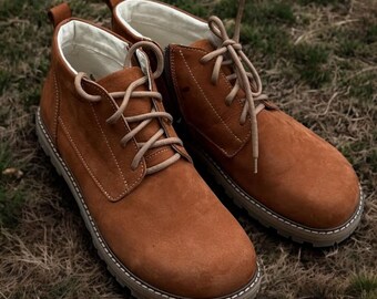 Barefoot Style Leather Boots Women, Wide Toe Box Anatomical Ankle Boots, Handmade, Custom Colors, Warm Lining