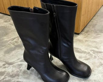 Handgemaakte leren enkellaarzen voor dames, slofjes met kleine hak van 7 cm, op maat gemaakte suède laarzen, herfst-/winterschoenen