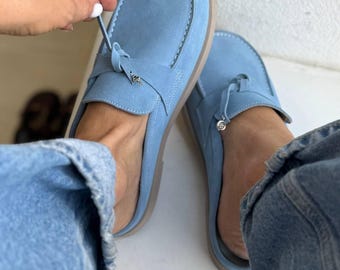 Custom Women’s Loafers, Anatomical Slip-On Mules,Handmade Suede, Leather Flats,Comfortable Everyday Shoes,Work, Travel Shoes,Minimalist Chic