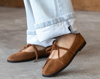 Mary Jane Barefoot Shoes Women, Wide Toe Box Flats, Soft Soled Ballet Flats, Leather Minimalist Shoes