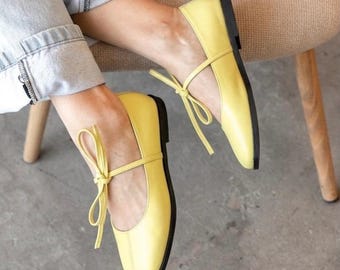 Leather Ballet Flats Women, Wide Toe Box Mary Jane Shoes, Soft Sole Flats, Comfortable Women's Footwear, Custom Colors