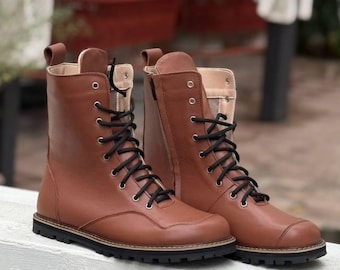 Custom Anatomical Lace-Up Boots, Handmade Leather or Suede Combat Boots, Flexible Toe, Fleece or Fur Lining, Women’s Shoes