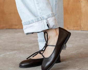 Barefoot Mary Jane Flats Women, Wide Toe Box Ballet Flats, Leather Ballet Shoes, Minimalist Barefoot Shoes, Custom Color