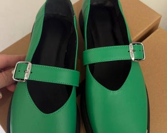 Barefoot Mary Jane Flats, Wide Toe Box Leather Square Shoes