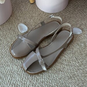 Beige leather minimalist slingback sandals handmade women summer flat sandals natural leather