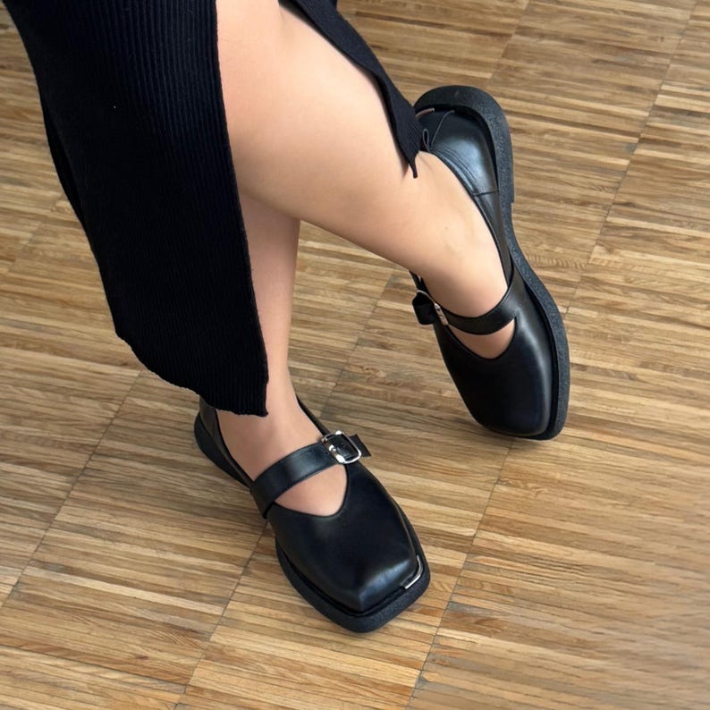Square Toe Mary Jane Flats for Women Handmade Suede Leather Shoes Custom Color Minimalist Comfortable Daily Wear image 7