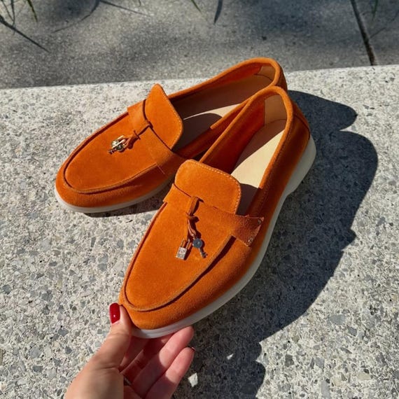 Womens Loafers Leather Flats, Handmade Suede Loafers, Comfortable Slip On Shoes, Italian Suede Shoes, Casual Office Flats