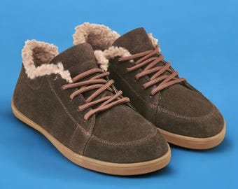 Sneakers invernali Barefoot, scarpe in pelle e pelle scamosciata a goccia zero, punta larga flessibile, scarpe calde minimaliste foderate in pelle di pecora o pile
