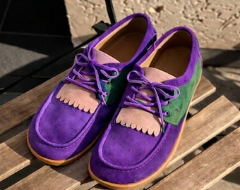 Zapatillas descalzas para mujer, con puntera ancha, de cuero, ante, color personalizado, hechas a mano, cómodas.