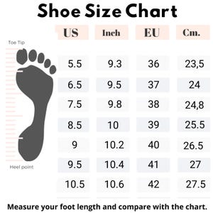 Women’s shoe size chart US to EU conversion with foot length measurements.