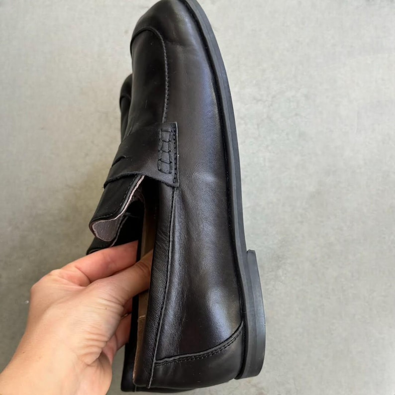 Close-up of anatomical loafers – handmade Italian leather, slip on women’s shoes