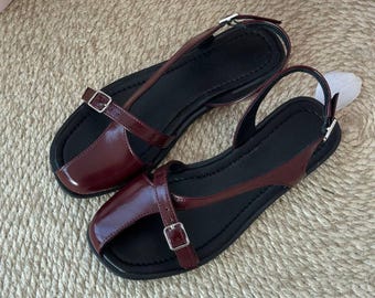 Comfortabele wandelsandalen dames, zachte leren platte sandalen, brede voetvriendelijke schoenen, aangepaste kleur zomersandalen EU 36-41