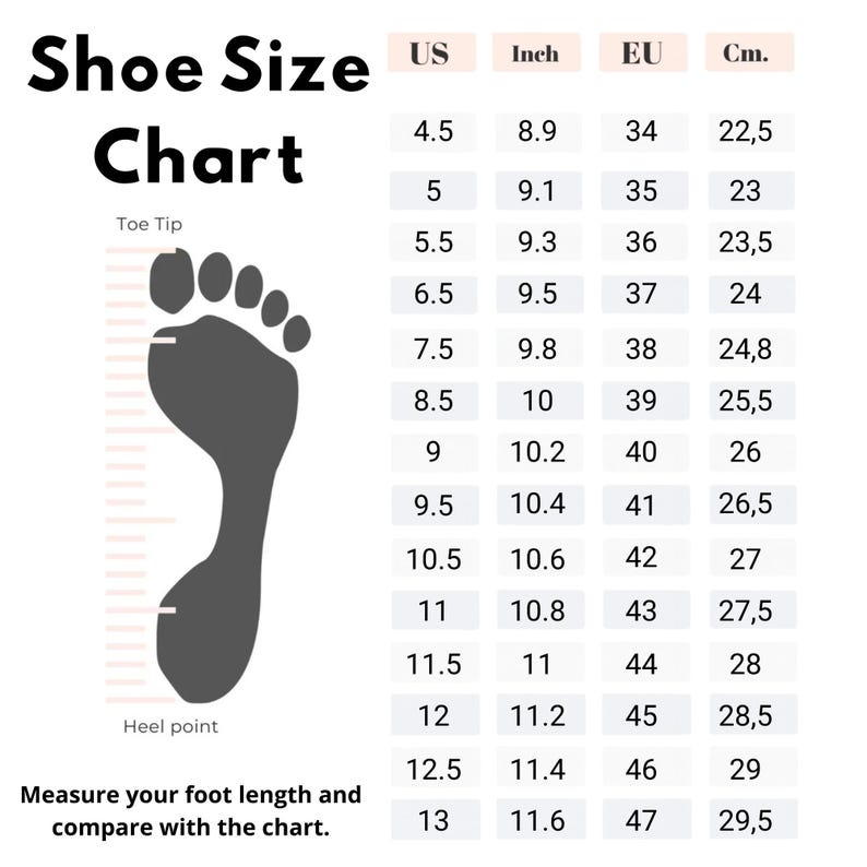 Shoe size chart US EU cm inch – handmade shoes size guide