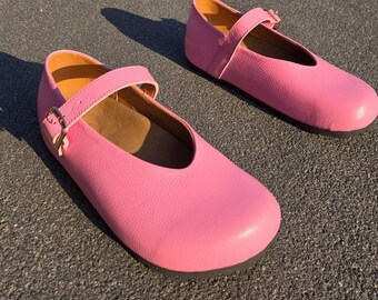 Barefoot Mary Jane Shoes Women Wide Toe Box Ballet Flats Leather Flats Anatomical Shoes Cork Footbed Wide Feet