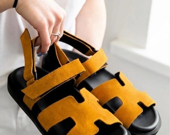 Handmade Leather Wide Toe Sandals, Adjustable Summer Fisherman Shoes