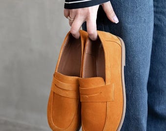 Barefoot Loafers Women Wide Toe Box Shoes, Anatomical Leather Flats, Handmade Slip On Loafers, Comfortable Walking Shoes