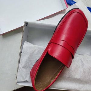 Red suede loafers for women – handmade shoes, anatomical flats with square toe, casual style