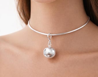 Collar con colgante de bola de plata de ley 925, gargantilla minimalista, joyería elegante para el día a día, regalo para ella.