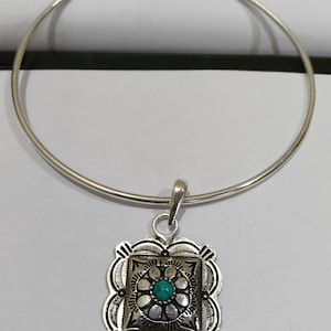 Colgante de flor turquesa, gargantilla de plata, joyería vintage estilo navajo, collar llamativo estilo boho, colgante artesanal imagen 4