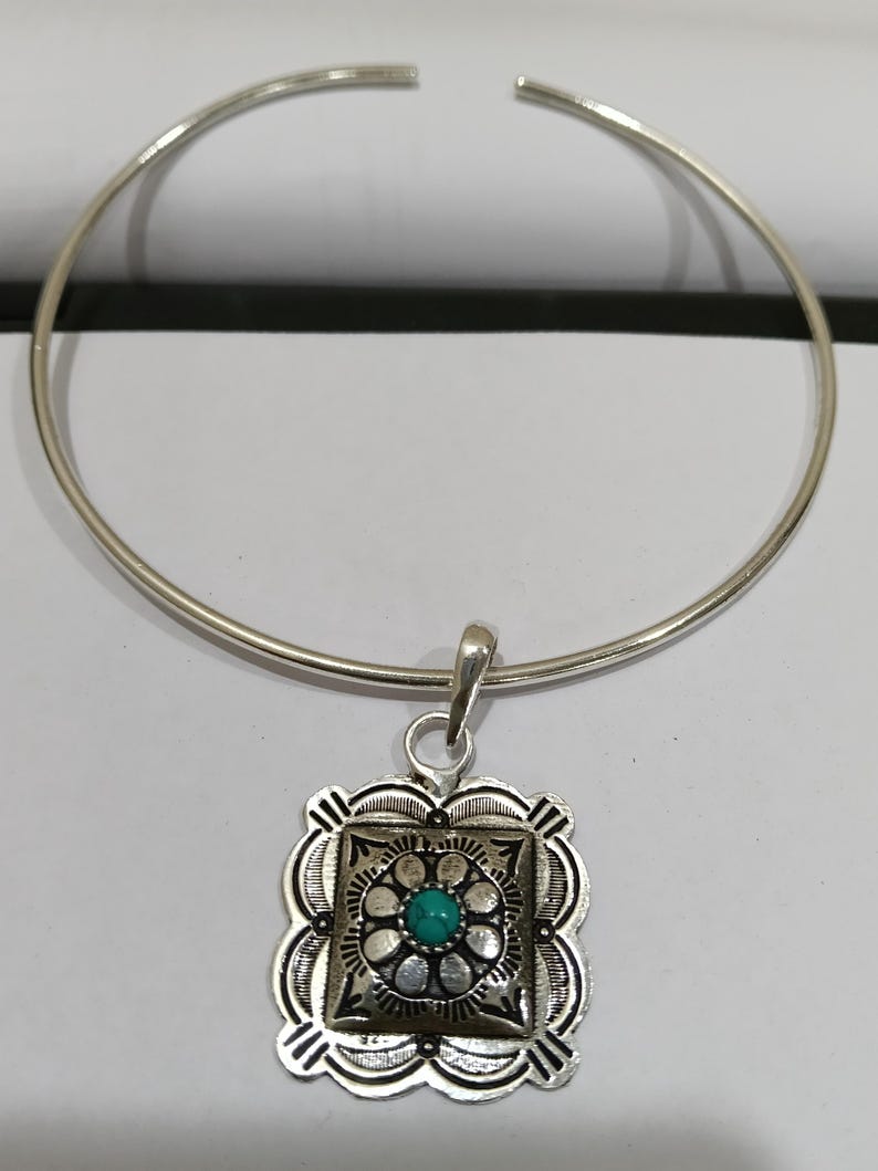 Colgante de flor turquesa, gargantilla de plata, joyería vintage estilo navajo, collar llamativo estilo boho, colgante artesanal imagen 4
