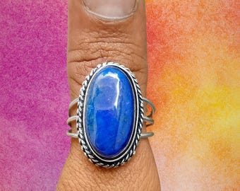 Handmade Sterling Silver Lapis Lazuli Ring: Boho Statement Jewelry